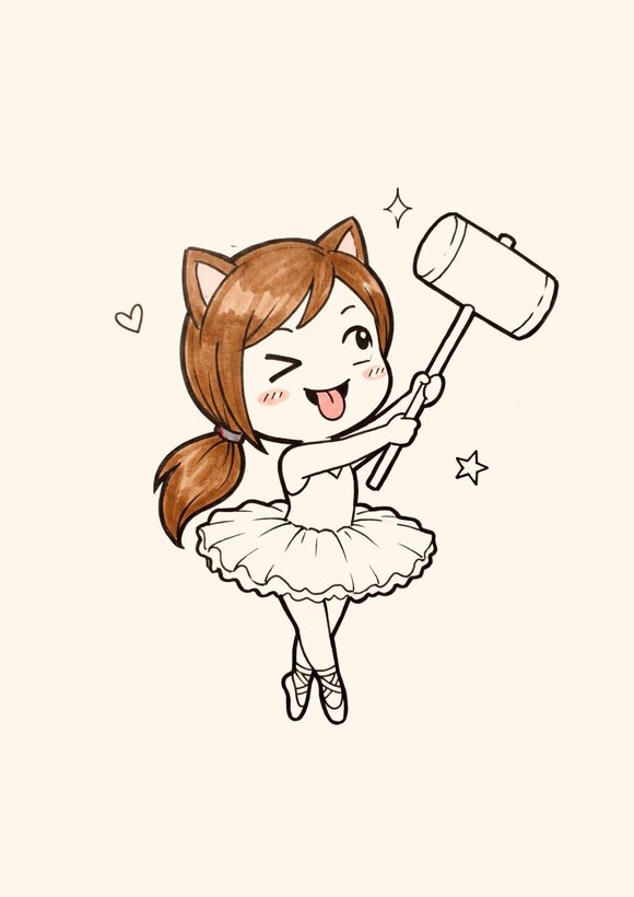 Chibi character in a tutu holding a giant hammer