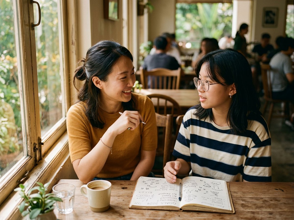 Illustration of a mentor guiding a young person one-on-one
